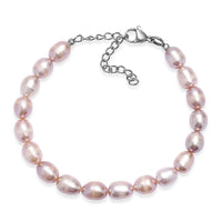 Lavender Pearl Bracelet in Stainless Steel (7.25-9.25In)