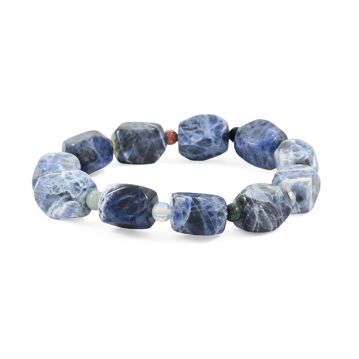 Sodalite Faceted and Multi Gemstone 112.25 ctw Irregular Nugget Beaded Stretch Bracelet
