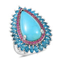 D’Joy Premium Sleeping Beauty Turquoise, Multi Gemstone Ring in Rhodium Over Sterling Silver (Size 10.0) 9.25 ctw - Sticky add to cart bar