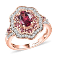 D'Joy Tanzanian Wine Garnet, White Zircon Lotus Floral Ring in 18K Vermeil RG Over Sterling Silver (Size 10.0) 2.30 ctw