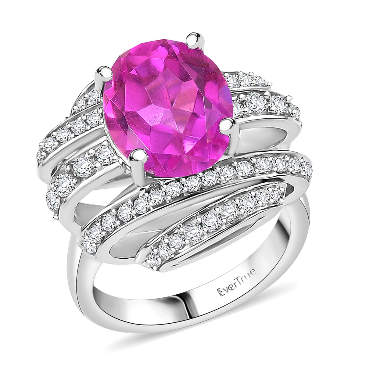 Ever True Radiant Orchid Quartz (Triplet) and White Zircon 6.35 ctw Ring in Platinum Bond