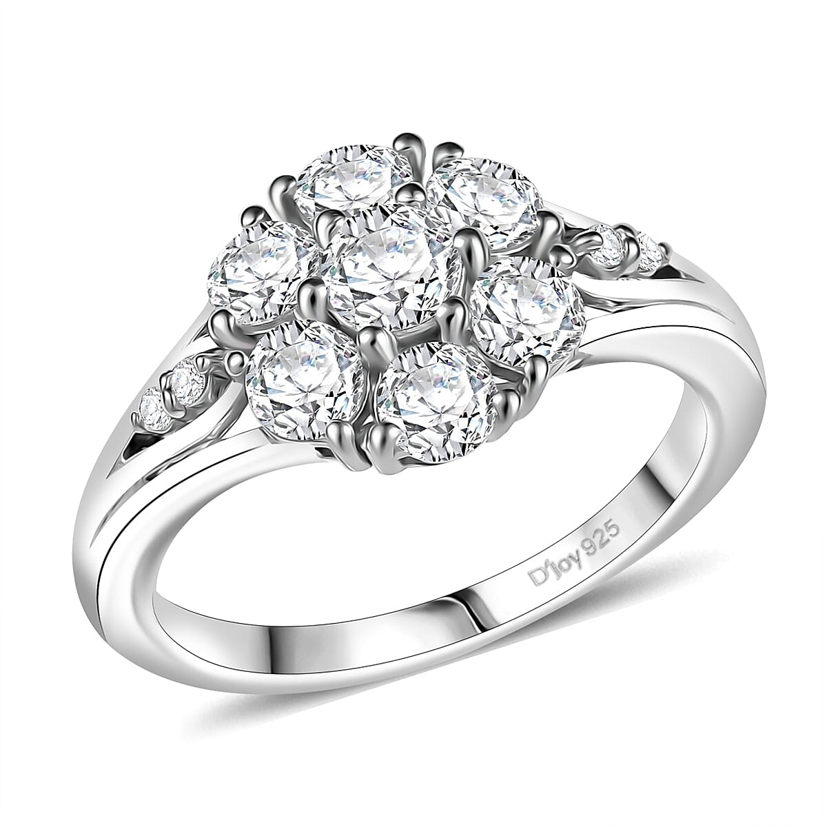 D'Joy Moissanite 1.25 ctw Floral Ring in Rhodium Over Sterling Silver