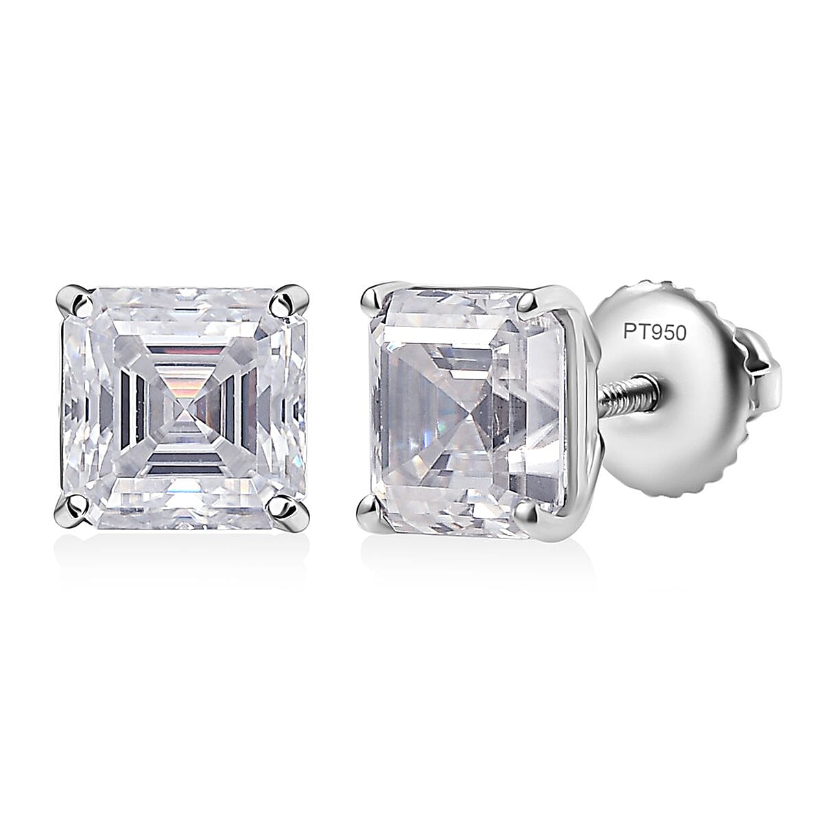 Asscher Cut Moissanite 3.90 ctw Solitaire Stud Earrings in 950 Platinum