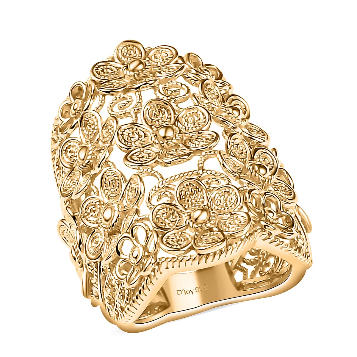 D'Joy Floral Ring in 18K Vermeil Yellow Gold Over Sterling Silver (Size 10.0) 11.35 Grams