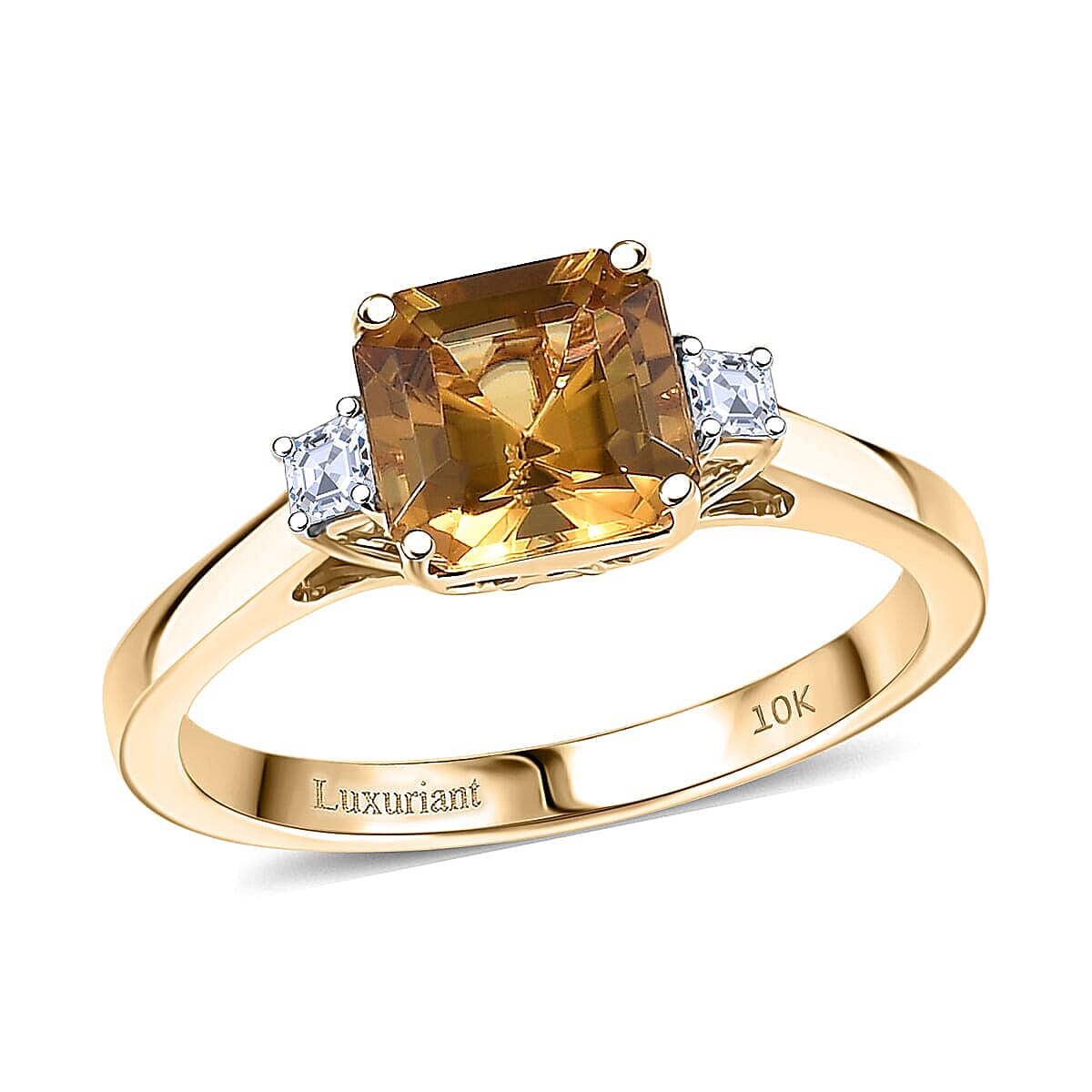 10K Yellow Gold AAA Golden Turkizite, Luxuriant Lab Grown Diamond (E-F, VS) Ring (Size 10.0) 1.75 ctw