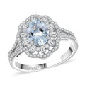 D'Joy Premium Mangoro Aquamarine and Moissanite 2.40 ctw Ring in Rhodium Over Sterling Silver (Size 10.0) - Sticky add to cart bar