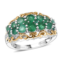 TLV D’joy Kagem Zambian Emerald, White Zircon Ring in 18K Vermeil YG Over Sterling Silver (Size 10.0) 1.90 ctw