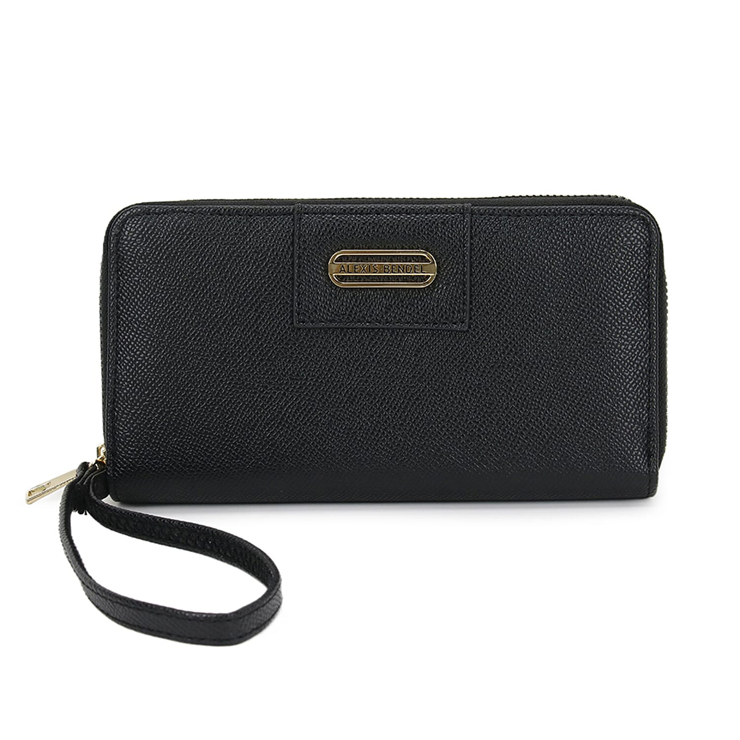 Alexis Bendel Black Faux Leather Fabienne Double Zip Around Wallet (7.5""x0.75""x4"")