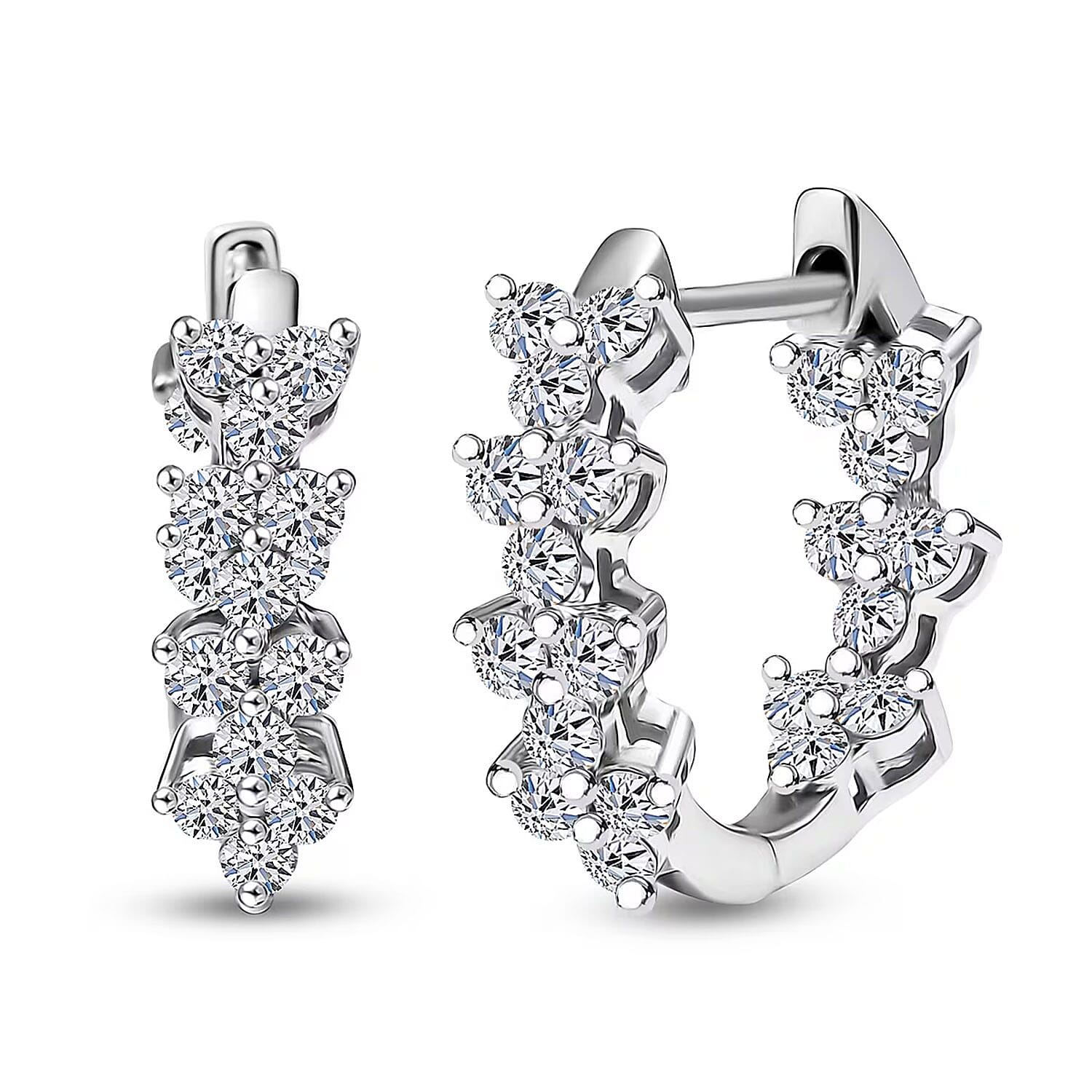 Luxuriant Lab Grown Diamond G-H SI 2.15 ctw Waves of Grace Hoop Earrings in Rhodium Over Sterling Silver