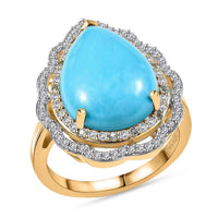 D’Joy Premium Sleeping Beauty Turquoise, Paraiba Tourmaline and Diamond Water Ripples Ring in 18K Vermeil YG Over Sterling Silver (Size 10.0) 7.00 ctw