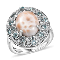 D'Joy Pink Natrolite and Multi Gemstone 5.25 ctw Art Deco Ring in Rhodium Over Sterling Silver