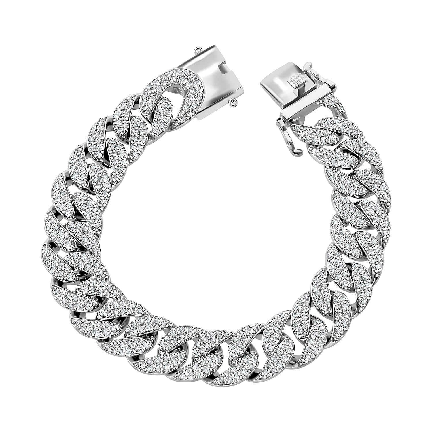 Epic Deal Moissanite Curb Chain Mens Bracelet in Rhodium Over Sterling Silver (6.50 In) 9.10 ctw