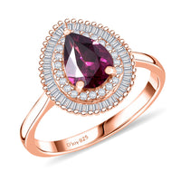 D'Joy AAA Radiant Ember Garnet and Diamond 1.65 ctw Sunburst Ring in 18K Vermeil Rose Gold Over Sterling Silver (Size 10.0)