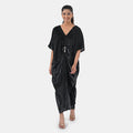TAMSY Merlot Stretch Velvet Drape Kaftan Dress with Front Button Detail- One Size Fits Most - Sticky add to cart bar