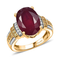 D'Joy Premium Niassa Ruby (FF) and Multi Gemstone 9.65 ctw Art Deco Ring in 18K Vermeil Yellow Gold Over Sterling Silver (Size 10.0)