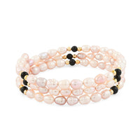 White Freshwater Pearls with Carnelian Beads Memory Wire Bracelet (7 In) 7.00 ctw