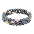 Black Freshwater Pearls with Rose Quartz 7.00 ctw Beads Memory Wire Bracelet (7 In) - Sticky add to cart bar
