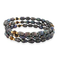 Black Freshwater Pearls with Tiger Eye 7.00 ctw Beads Memory Wire Bracelet (7 In) - Sticky add to cart bar