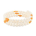 White Freshwater Pearls with Citrine 7.00 ctw Beads Memory Wire Bracelet (7 In) - Sticky add to cart bar