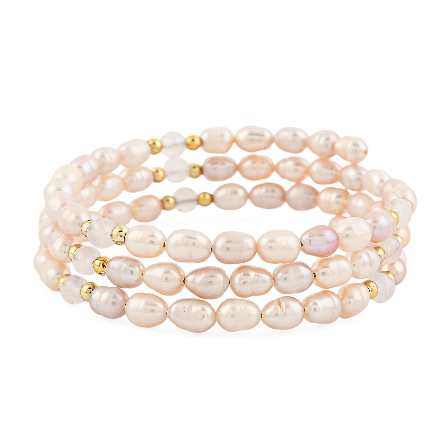Pink Freshwater Pearls with Rose Quartz 7.00 ctw Beads Memory Wire Bracelet (7 In)