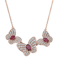 GP Trionfo Collection Premium Niassa Ruby (FF) and White Zircon 5.10 ctw Butterfly Necklace in 18K Vermeil Rose Gold Over Sterling Silver 18 Inches