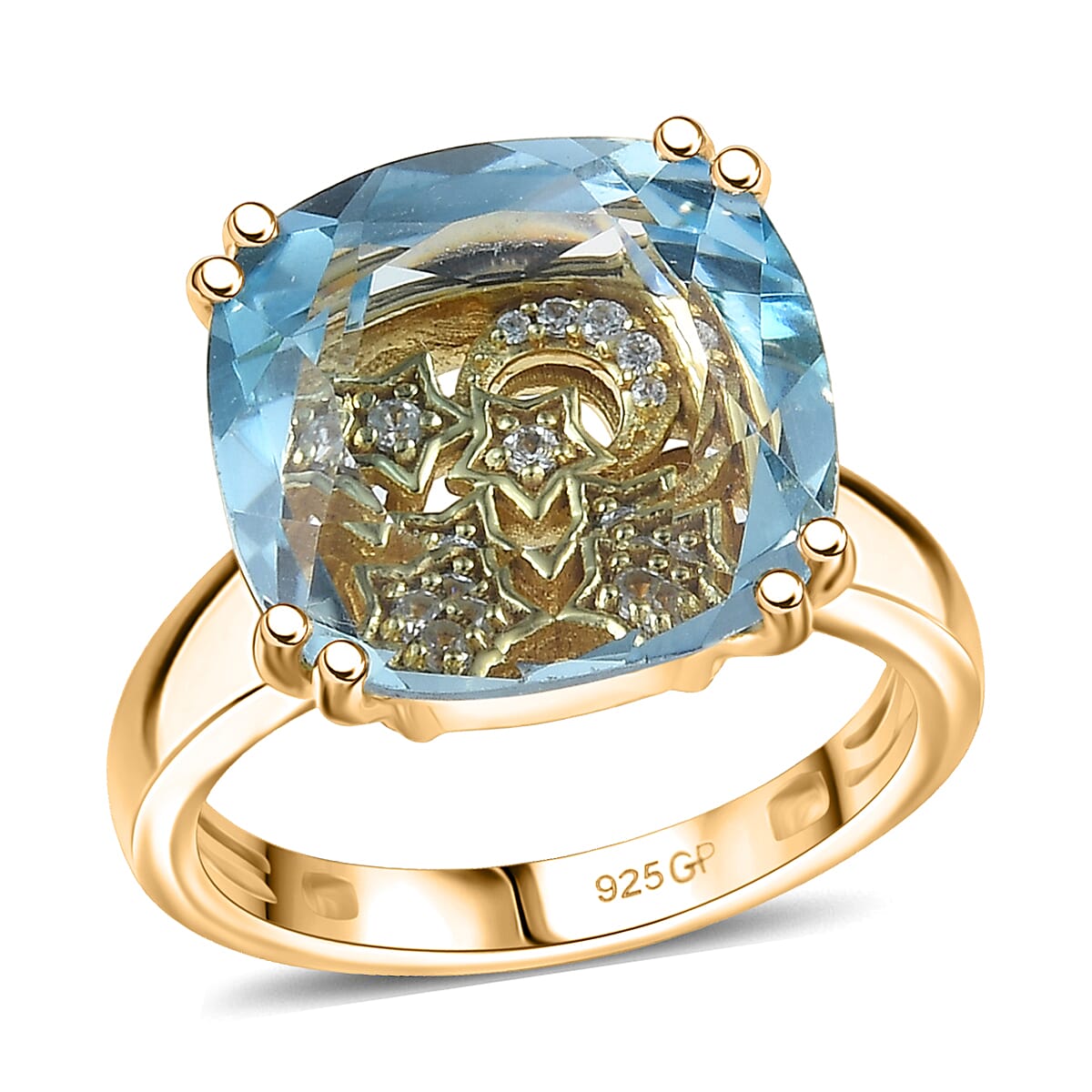 GP Celestial Dream Collection Sky Blue Topaz and White Zircon 8.80 ctw Ring in 18K Vermeil Yellow Gold Over Sterling Silver (Size 10.0)