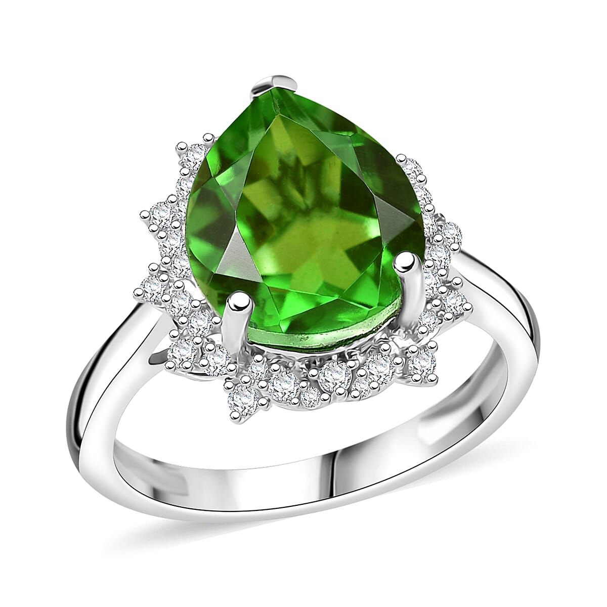 D’Joy Chartreuse Quartz (Triplet) and White Zircon 5.15 ctw Forest Dew Ring in Platinum Over Sterling Silver