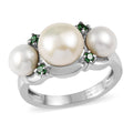 Ever True White Freshwater Pearl, Simulated Green Diamond Garden Trio Ring in Stainless Steel (Size 10.0) (Del. in 8-10 Days) 0.35 ctw - Sticky add to cart bar