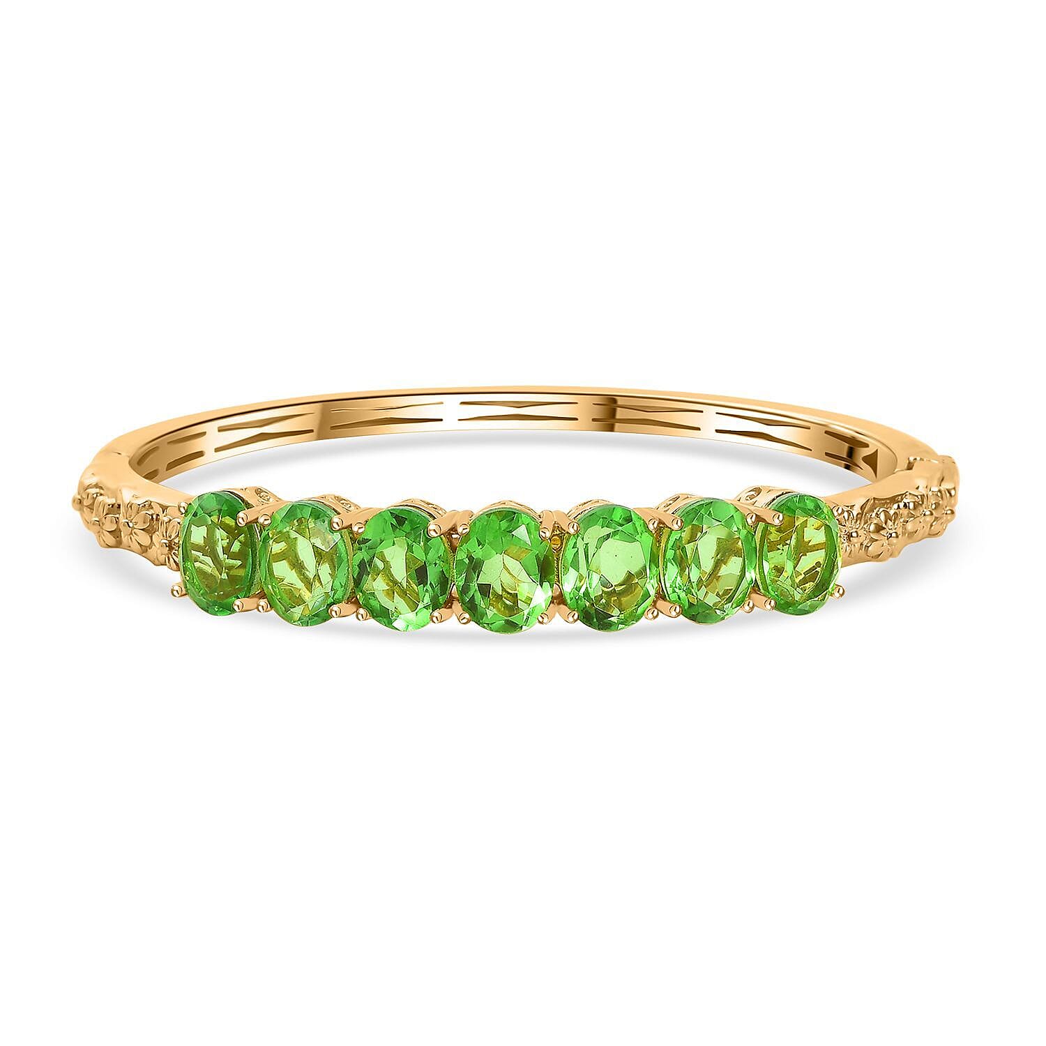 Ever True Chartreuse Quartz Floral Vines Bangle Bracelet in 18K YG Plated (6.50 In) 13.50 ctw
