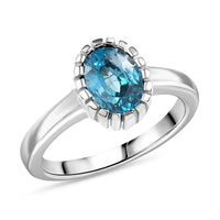Cambodian Blue Zircon Ring in Rhodium Over Sterling Silver (Size 6.5) 2.00 ctw