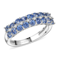 D'Joy Premium Ceylon Blue Sapphire, White Zircon Ring in Rhodium Over Sterling Silver (Size 10.0) 1.65 ctw