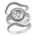 D'Joy Bali Legacy Moissanite (Rnd 10mm) Tulang Naga Texture Ring in Sterling Silver (Size 10.0) 3.50 ctw - Sticky add to cart bar