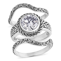 D'Joy Bali Legacy Moissanite (Rnd 10mm) Tulang Naga Texture Ring in Sterling Silver (Size 10.0) 3.50 ctw