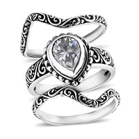 D'Joy Bali Legacy Moissanite (Rnd 10mm) Tulang Naga Texture Ring in Sterling Silver (Size 10.0) 3.50 ctw