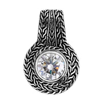 Doorbuster Bali Legacy Moissanite (Rnd 10mm) Borobudur Texture Pendant in Sterling Silver 3.50 ctw