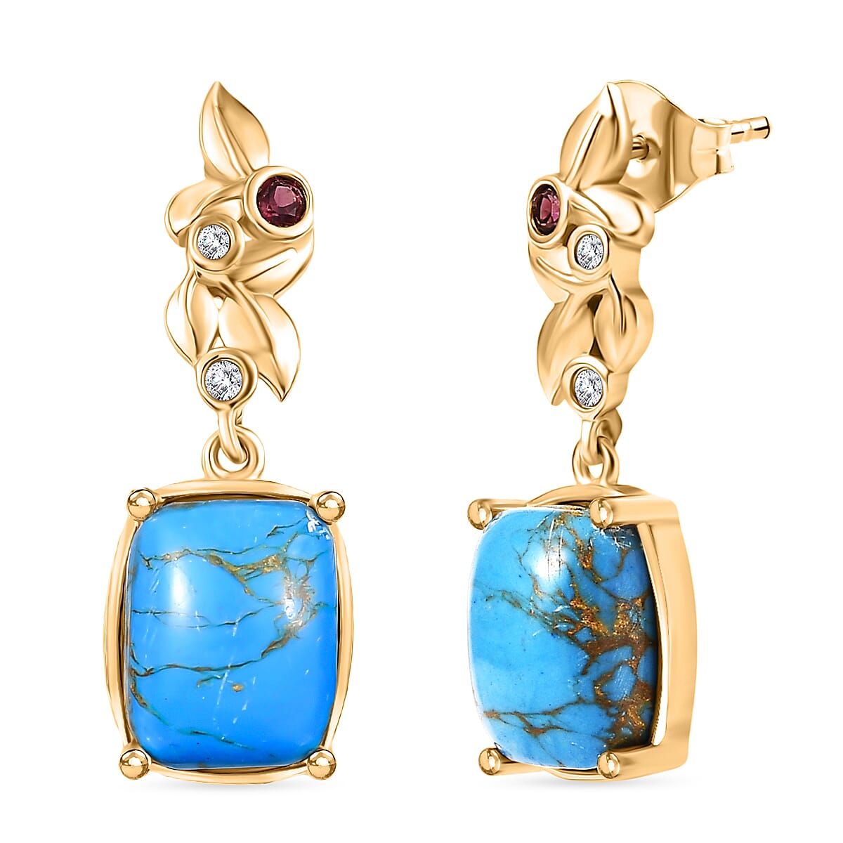 EverTrue Mojave Blue Turquoise and Multi Gemstone 5.40 ctw Earrings in 18K YG Plated