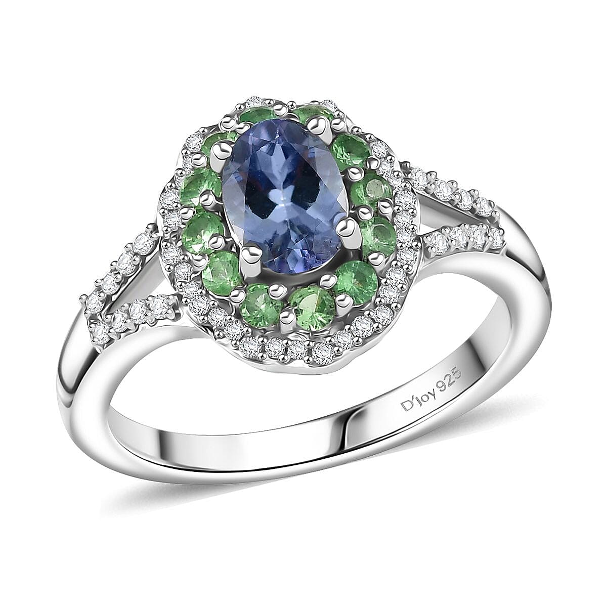 D'Joy Peacock Tanzanite and Multi Gemstone 1.50 ctw Ring in Rhodium Over Sterling Silver (Size 6.0)