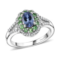 D'Joy Peacock Tanzanite and Multi Gemstone 1.50 ctw Ring in Rhodium Over Sterling Silver (Size 6.0)