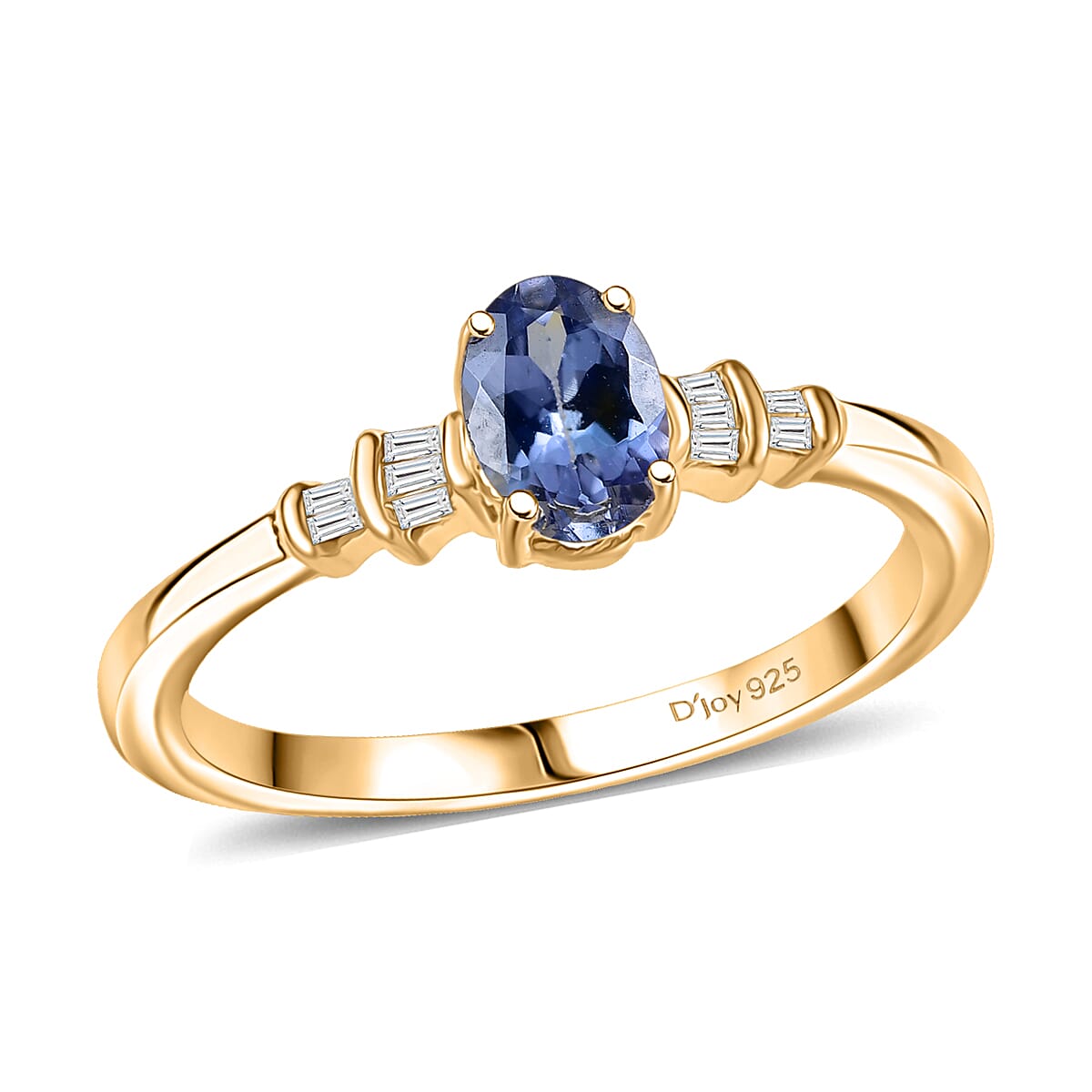 D'Joy Peacock Tanzanite and Diamond 0.85 ctw Ring in 18K Vermeil Yellow Gold Over Sterling Silver (Size 10.0)