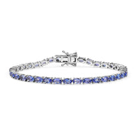 D''Joy Tanzanite and White Diamond Bracelet in Rhodium Over Sterling Silver (7.50 In) 8.08 ctw