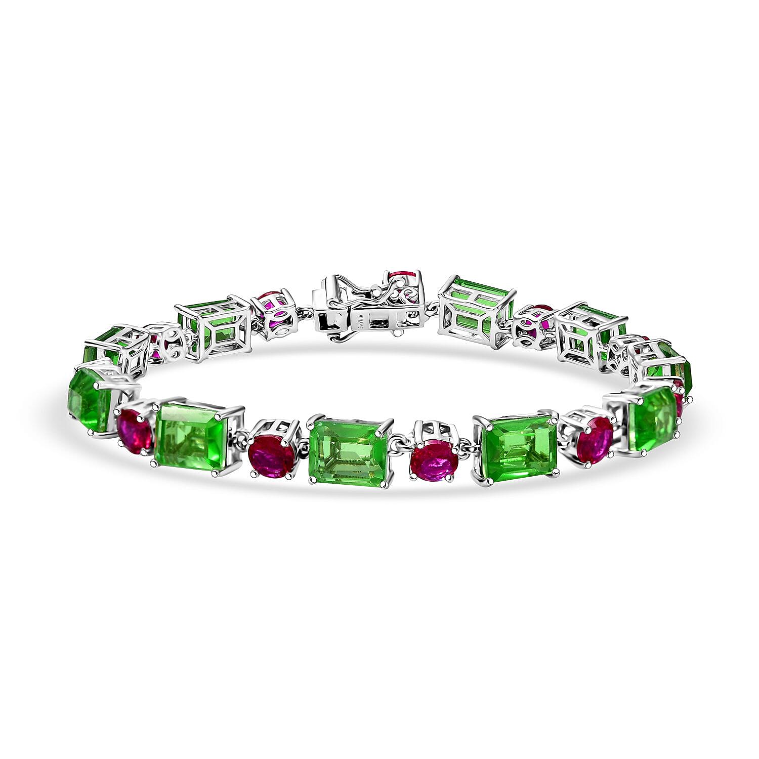 Ever True Chartreuse Quartz (Triplet) and Lab Created Ruby 26.25 ctw Vine Bracelet in Platinum Bon (7.25 In) (Del. in 10-12 Days)