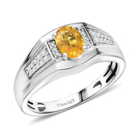 D'Joy Madagascar Yellow Sapphire and Moissanite 1.25 ctw Men's Ring in Rhodium Over Sterling Silver (Size 10.0)