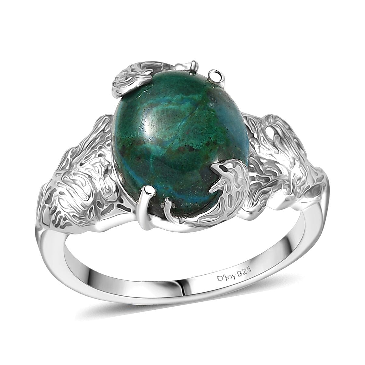 D'Joy Chrysocolla 6.15 ctw Dolphin Wave Ring in Platinum Over Sterling Silver (Size 10.0)