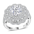 D'Joy 100 Facets Moissanite (Rnd 9mm) Ring in Rhodium Over Sterling Silver (Size 10.0) 4.25 ctw - Sticky add to cart bar