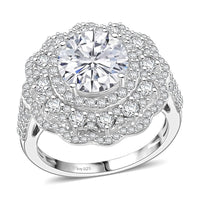 D'Joy 100 Facets Moissanite (Rnd 9mm) Ring in Rhodium Over Sterling Silver (Size 10.0) 4.25 ctw