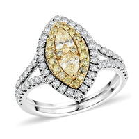 Modani 950 Platinum and 18K Yellow Gold Natural Yellow Diamond, White Diamond Ring (Size 7.0) (6.11 g) 1.27 ctw