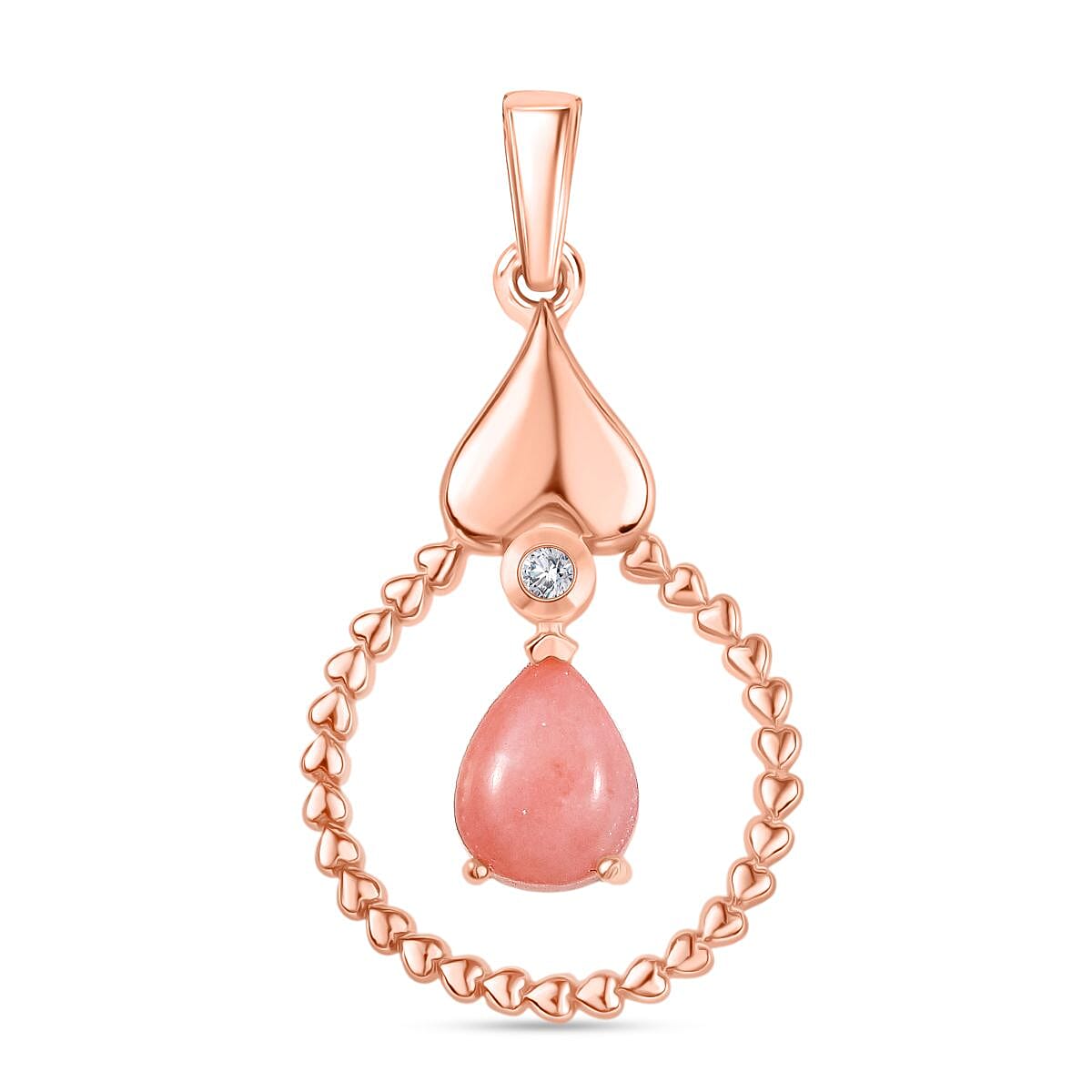 D'Joy Vinicunca Peruvian Opal and White Zircon 1.65 ctw Solitaire Pendant in 18K Rose Gold Plated Sterling Silver