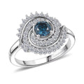 Luxuriant Lab Grown Blue Diamond (IR) and Lab Grown Diamond 1.00 ctw Cosmic Spiral Ring in Rhodium Over Sterling Silver - Sticky add to cart bar