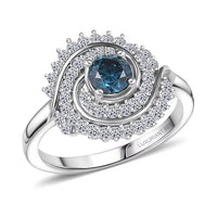 Luxuriant Lab Grown Blue Diamond (IR) and Lab Grown Diamond 1.00 ctw Cosmic Spiral Ring in Rhodium Over Sterling Silver