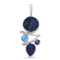 Sajen Silver Flat Blue Sapphire Drusy Quartz and Multi Gemstone 6.90 ctw Pendant without Chain in Rhodium Over Sterling Silver - Sticky add to cart bar